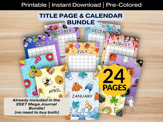 Pre-Colored Title Page & Calendar Bundle